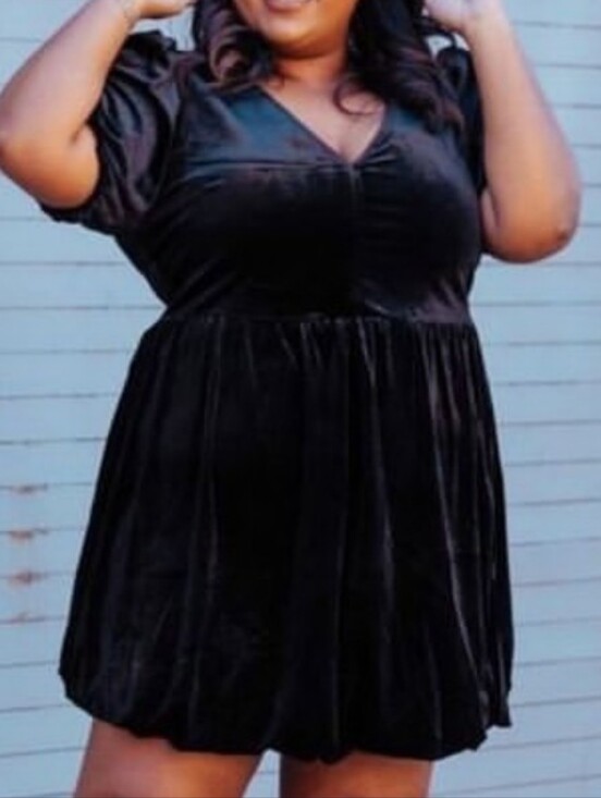 City Chic Dresses & Skirts - Deep Navy Blue Velvet Plus Mini Dress Puff Elastic Cuff Sleeves Bubble Hem Sz 16